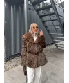 Leopar Desenli Alpaka Kürk - Kahverengi