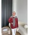 Leopar Fularlı Sweat - Bordo