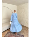 Linen Elbise - Mavi