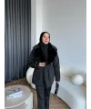 Marlo Kürk Detaylı Mont - Siyah