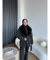 Marlo Kürk Detaylı Mont - Siyah