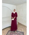 Meslen Şifon Elbise - Bordo