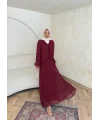 Meslen Şifon Elbise - Bordo