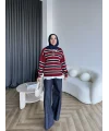Mirlan Çizgi Detaylı Triko Kazak - Bordo - Lacivert
