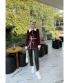 Monah Biyeli Kaşe Kaban - Bordo
