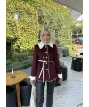 Monah Biyeli Kaşe Kaban - Bordo