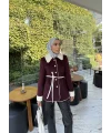 Monah Biyeli Kaşe Kaban - Bordo
