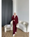 Monica Yakası Kürk Detaylı Takım - Bordo