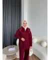 Monica Yakası Kürk Detaylı Takım - Bordo