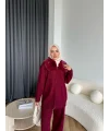 Monica Yakası Kürk Detaylı Takım - Bordo