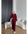 Monica Yakası Kürk Detaylı Takım - Bordo