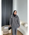 Monica Yakası Kürk Detaylı Takım - Gri
