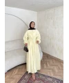 Nervür Bağlamalı Vual Elbise - Sarı -