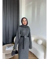 Nurs Örgü Detaylı Elbise - Gri