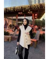 Önü Çapraz Düğmeli Yelek - Bej