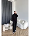 Örgü Atkı Detaylı Triko Takım - Siyah
