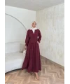 Pera Detaylı Elbise - Bordo