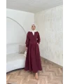 Pera Detaylı Elbise - Bordo