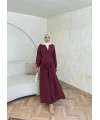 Pera Detaylı Elbise - Bordo