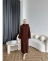 Pln-Atkı Örgü Triko Elbise - Acı Kahve