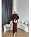 Pln-Atkı Örgü Triko Elbise - Acı Kahve