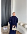 Pln-Atkı Örgü Triko Elbise - Lacivert