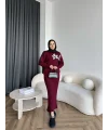 Pls-Çiçek Detay Jile Elbise - Bordo