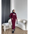 Pls-Çiçek Detay Jile Elbise - Bordo