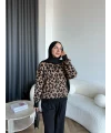Pls - Leopar Desen Triko Kazak - Koyu