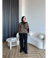 Pls - Leopar Desen Triko Kazak - Koyu