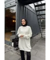Sakallı Triko Tunik Kazak - Beyaz