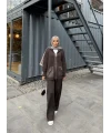 Selita Ön Fermuarlı Triko Takım - Acı Kahve