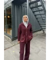 Selita Ön Fermuarlı Triko Takım - Bordo
