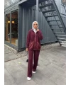 Selita Ön Fermuarlı Triko Takım - Bordo