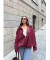 Süet Kumaş Bomber Ceket - Bordo