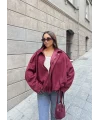 Süet Kumaş Bomber Ceket - Bordo