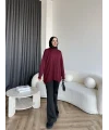 Sümy Kol Katlamalı Triko Kazak - Bordo