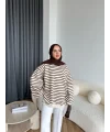 Twist Çizgili Sweat - Kahve