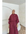 Veluna Kırışık Elbise - Bordo
