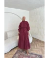 Veluna Kırışık Elbise - Bordo