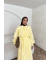 Veluna Kırışık Elbise - Sarı