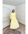 Veluna Kırışık Elbise - Sarı