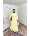 Veluna Kırışık Elbise - Sarı