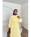 Veluna Kırışık Elbise - Sarı