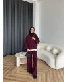 Venusa Kapşonlu Triko Takım - Bordo
