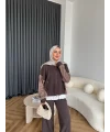 Venusa Kapşonlu Triko Takım - Kahve