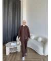 Yan Fermuarlı 3 İplik Takım - Acı Kahve