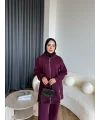 Yan Fermuarlı 3 İplik Takım - Bordo
