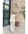 Zeyn Düğmeli Triko Takım - Bej