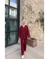 Zeyn Düğmeli Triko Takım - Bordo